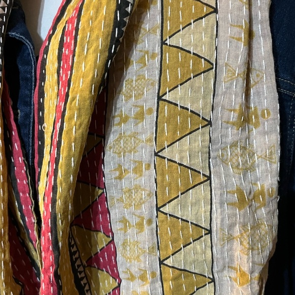 KANTHA SCARF REVERSIBLE TWO SIDED SARI HEAD WRAP DECOR LINEN SARONG - Picture 6 of 7